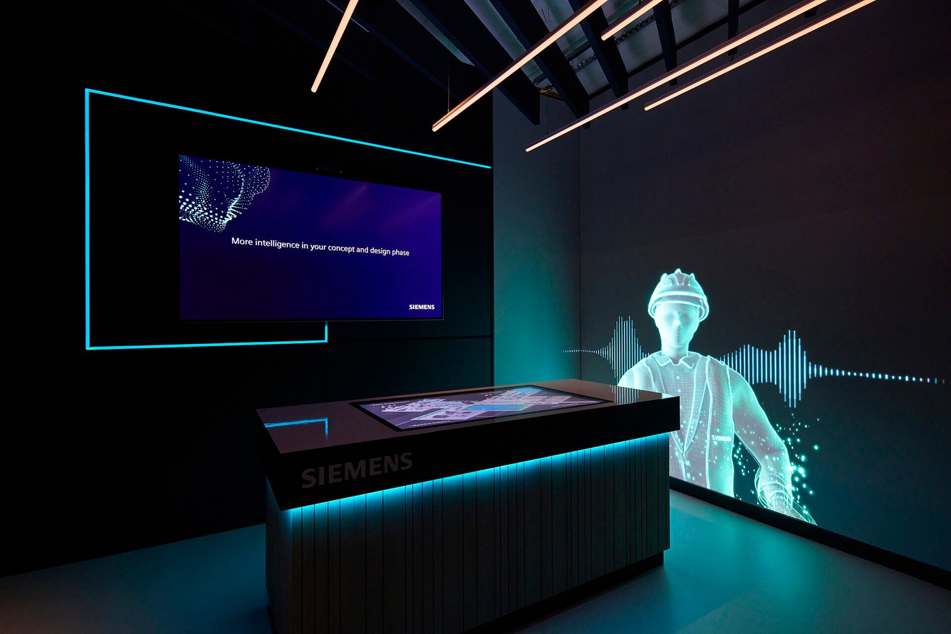 Audiovisuele technologie in experience center Siemens